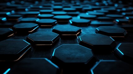 A grid of luminous hexagons on a dark background evokes a high-tech atmosphere for digital use