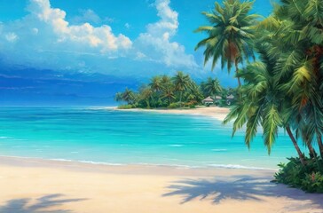 Summer paradise: beach with palm tree and white sand