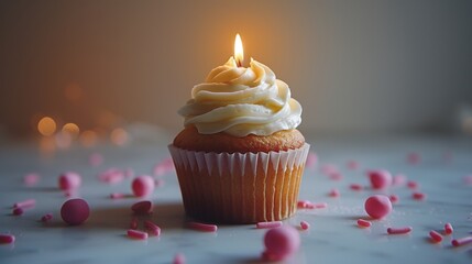 Cupcake with a candle on top of it, singles awareness day