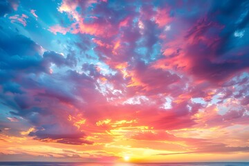 Breathtaking Sunset Over the Ocean with Vibrant Colors and Dramatic Clouds