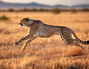 Cheetah Sprinting Across the African Plains in a Burst of Speed