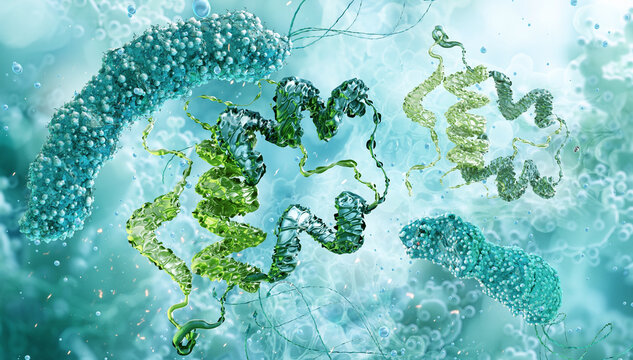 Genetically modified bacteria producing insulin, peptide hormone. INS gene,pancreatic islet, bacterial beta cells synthesizing insulin. Cellular process, genetic engineering, drug protein synthesis 3D
