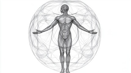 This intricate illustration of the Vitruvian Man showcases the harmony between human anatomy and geometric design, ideal for educational and artistic projects that inspire creativity