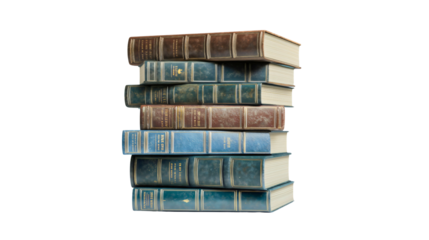 An old pile of historical books covering the period before Christ, transparent, historical old books stacked up.