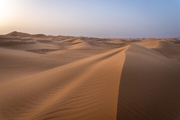 Erg Chebbi dunes at sunrise with harsh light