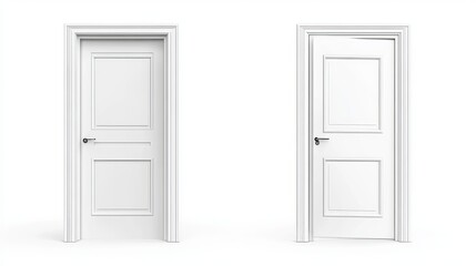 Realistic vector of an open and closed white entrance door isolated on a white background