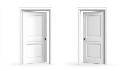 Realistic vector of an open and closed white entrance door isolated on a white background