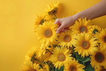 Vibrant Sunflowers Against a Bright Yellow Background