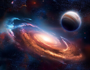 Obraz premium Breathtaking cosmic vista filled with galaxies, nebulae in vibrant colors and stars twinkling in the vastness of space.