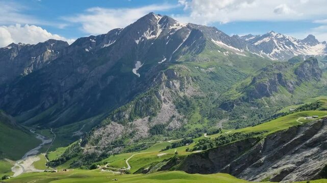 Ville des Glaciers with Les Chap&eacute;es in the background. The region is a stage of the popular Mont Blanc tour.
