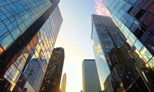 Sunset reflecting off city skyscrapers, Video