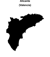 Alicante province blank outline map