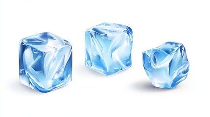 Vector illustration of a set of blue ice cubes showcasing cold frozen water in square shapes Features four realistic crystal blocks designed for cocktails or refrigeration set on a