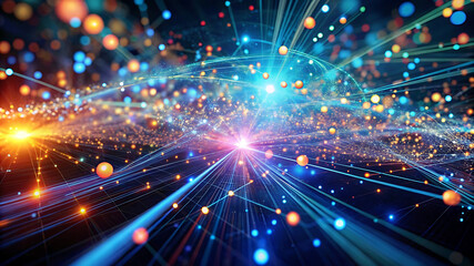 Fototapeta premium Abstract Digital Background Featuring Data Particles in a Technological Environment, Each Particle Symbolizing Distinct Information in a Complex System