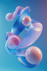 Whimsical abstract cloud like shapes in pastel colors on blue background