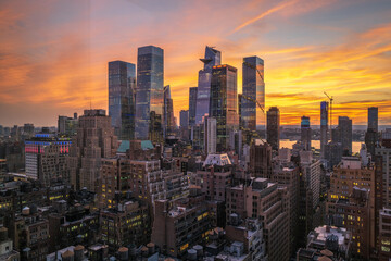 city skyline at sunset