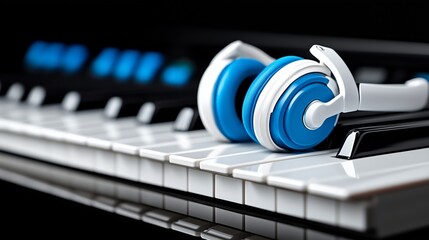 Headphones piano keyboard AI-generated music matches user mood activity through dynamic soundscapes copy space. AI generated