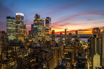 city skyline at sunset
