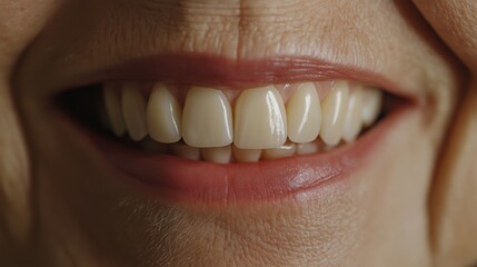 CloseUp of Elderly Woman's Smile with White Teeth for Dental Care, Senior Healthcare, and Oral Hygiene Concepts