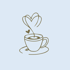 cup of coffee with heart Premium coffee shop logo Cafe mug icon, Coffee cup and Tea cup icon set.Illustration eps