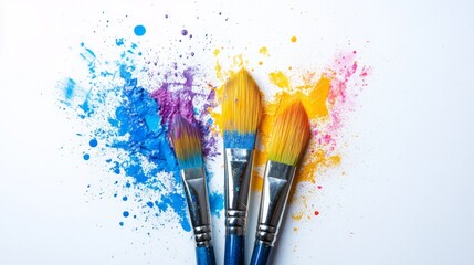 Obraz premium Vibrant Paintbrushes with Colorful Paints in Artistic Splashes