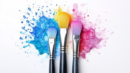 Vibrant Paintbrushes with Colorful Paints in Artistic Splashes