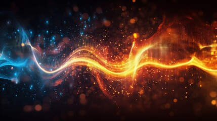 Obraz premium Colorful waves of light and glitter floating in a dark background at night