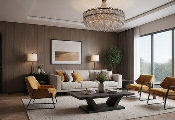 Fototapeta premium A spacious living room with two comfy couches and a coffee table