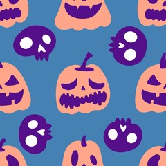 Halloween cute pumpkins seamless monsters pattern for wrapping paper and fabric
