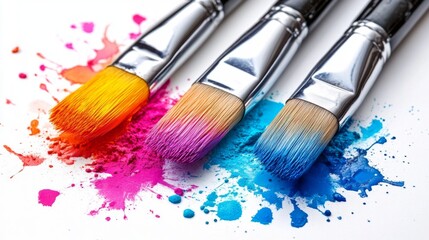 Fototapeta premium Vibrant Paintbrushes with Colorful Paints in Artistic Splashes