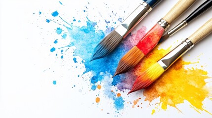 Obraz premium Vibrant Paintbrushes with Colorful Paints in Artistic Splashes