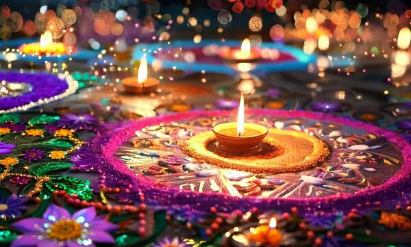 Diwali celebration with colorful rangoli, Video