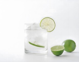 Fototapeta premium A glass of water with lime and ice. Hard light