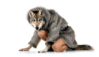 Obraz premium Quadrober girl in a wolf costume. Furry