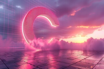 A pink cloud with a glowing C in the middle