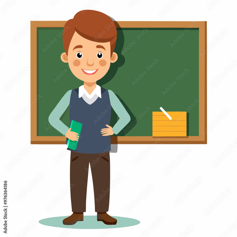 Wall mural educator in front of a white chalkboard vector illustration