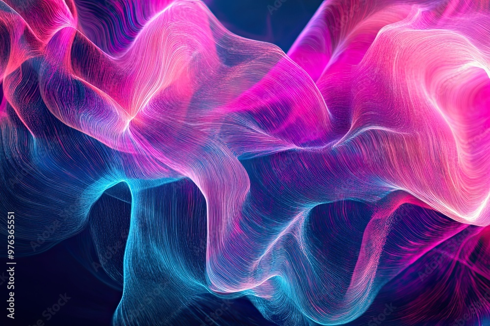 Poster colorful abstract waves flowing through space, showcasing vibrant patterns and textures