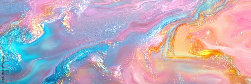 Poster abstract swirls of pink, blue, and gold create a mesmerizing pattern in a vibrant artistic display