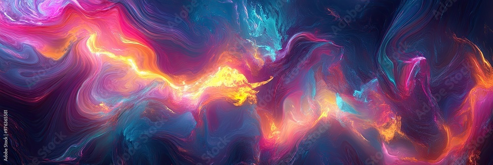 Poster Colorful Abstract Swirls Representing a Cosmic Scene With Vibrant Hues and Dynamic Shapes in Space