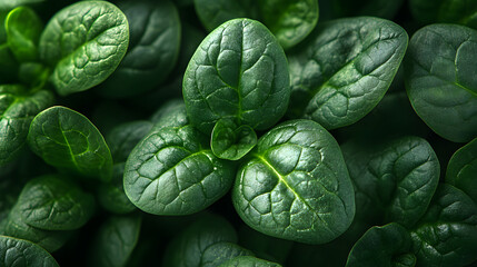 Fototapeta premium Close-up of fresh, vibrant green spinach leaves highlighting their rich texture and healthy appearance for culinary use.