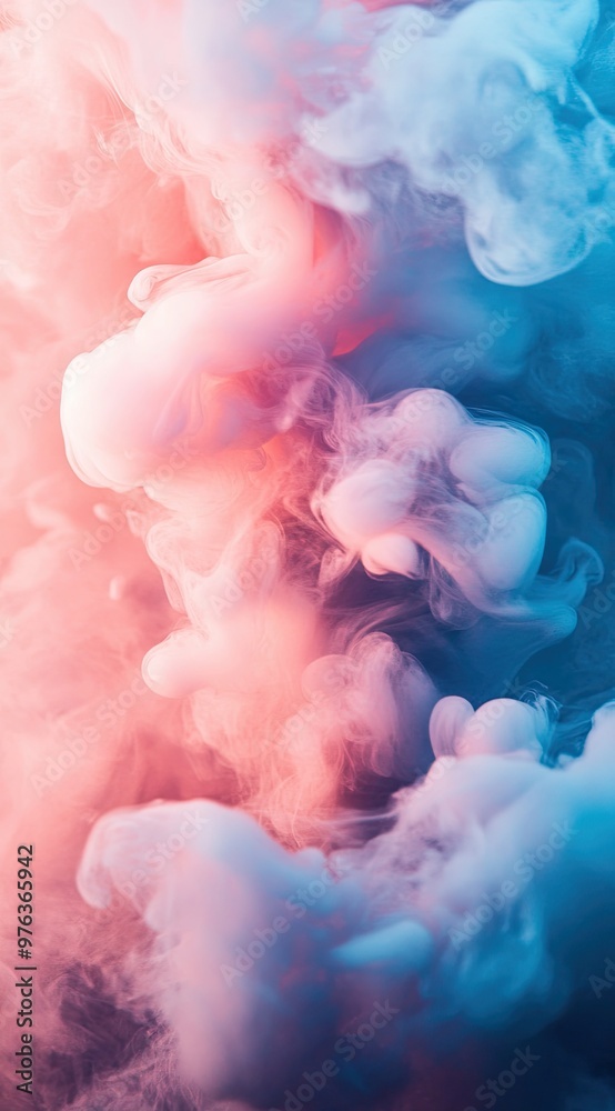 Poster ethereal swirl of pink and blue smoke amidst dark backdrop creating a mesmerizing visual effect