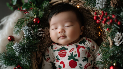 クリスマスのオンサイを着た新生児