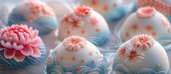 Fototapeta premium Beautifully crafted artfully decorated cupcakes cakes and other sweet confections in vibrant colorful designs perfect for festive parties holidays and other joyful events