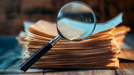 documents and magnifying glass on the table