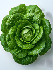 Fototapeta premium Fresh, vibrant green lettuce with water droplets, perfect for healthful meals, salads, and culinary presentations.