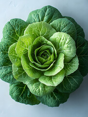 Obraz premium Fresh, vibrant green cabbage with tightly layered leaves, perfect for healthy meals and culinary projects.