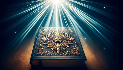 An open book with bright rays, fantasy