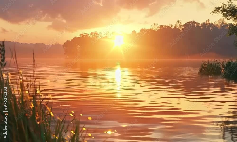 Canvas Prints Sunset casting reflections on a tranquil lake, Video