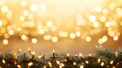 Festive Christmas Lights & Pine Branches Background