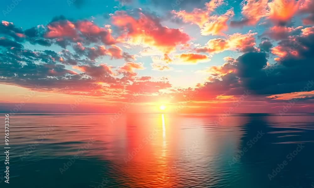 Canvas Prints Sunset with colorful clouds reflecting in the sea, , Video